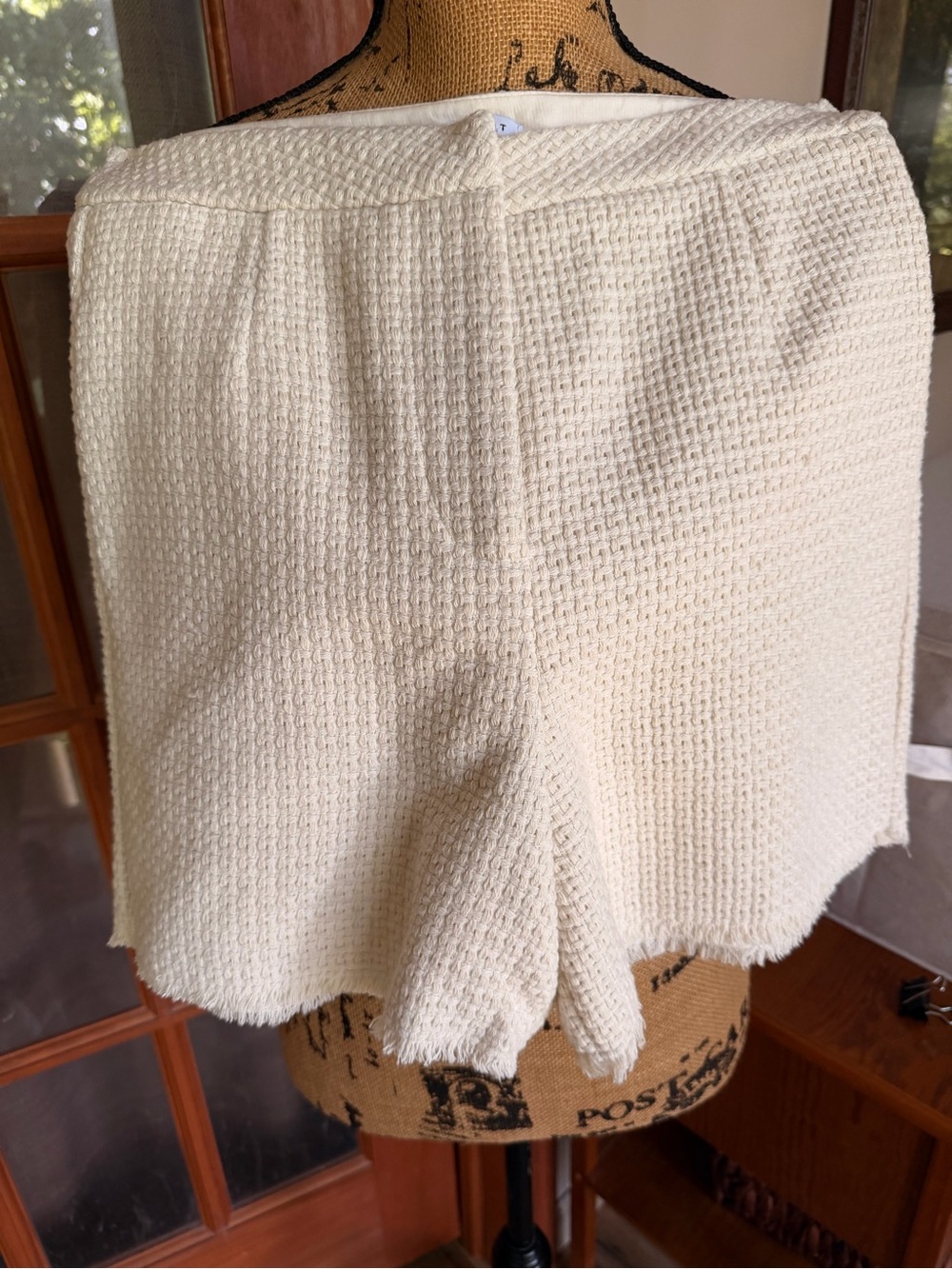 Cream Waffle-Knit Shorts